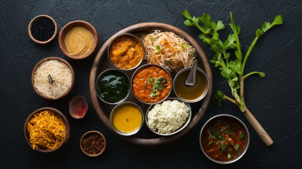 a vibrant and mouthwatering spread of healthy Indian foods